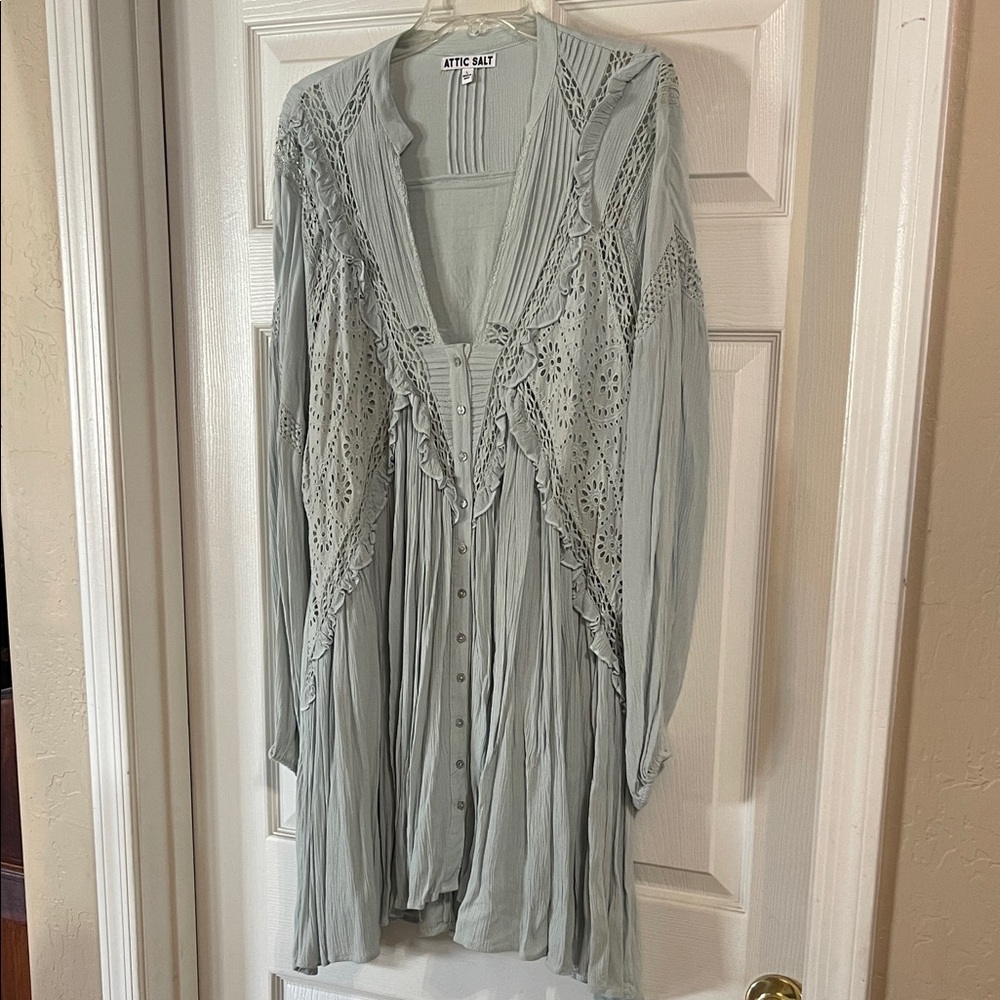Attic Salt Baby Blue Button Up Tunic Dress - Picture 2 of 7